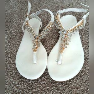 White sandals w/Beautiful jewls on top